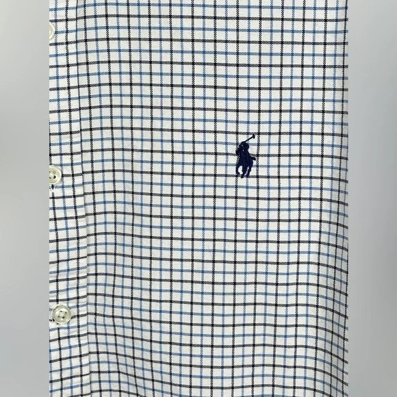 Ralph Lauren Classic Fit Cotton Check Shirt XL Navy White Logo - Picture 3 of 13